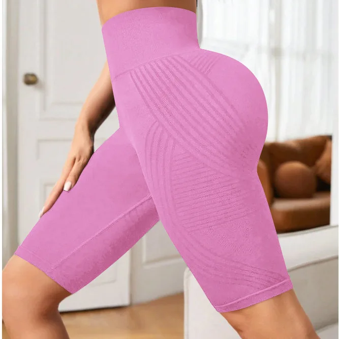 Women Knited Slim Shorts High Waist Seamless Yoga Shorts Workout Running Linear Aesthetic Leggings Stretchy Push Up Butt  Shorts