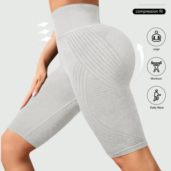 Women Knited Slim Shorts High Waist Seamless Yoga Shorts Workout Running Linear Aesthetic Leggings Stretchy Push Up Butt  Shorts