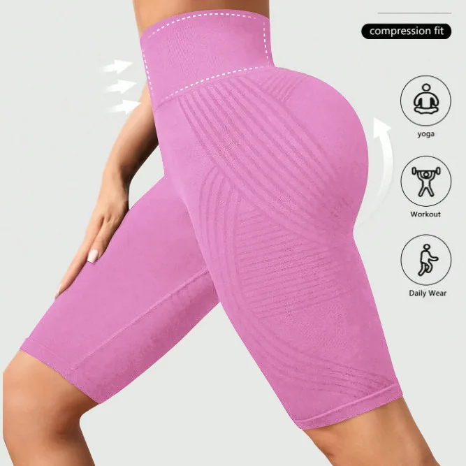 Women Knited Slim Shorts High Waist Seamless Yoga Shorts Workout Running Linear Aesthetic Leggings Stretchy Push Up Butt  Shorts