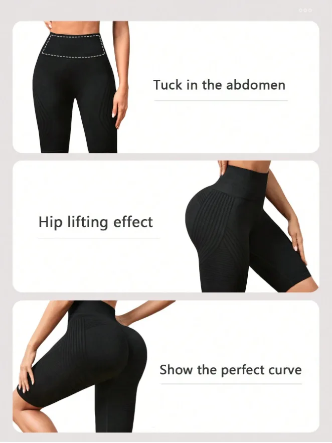 Women Knited Slim Shorts High Waist Seamless Yoga Shorts Workout Running Linear Aesthetic Leggings Stretchy Push Up Butt  Shorts