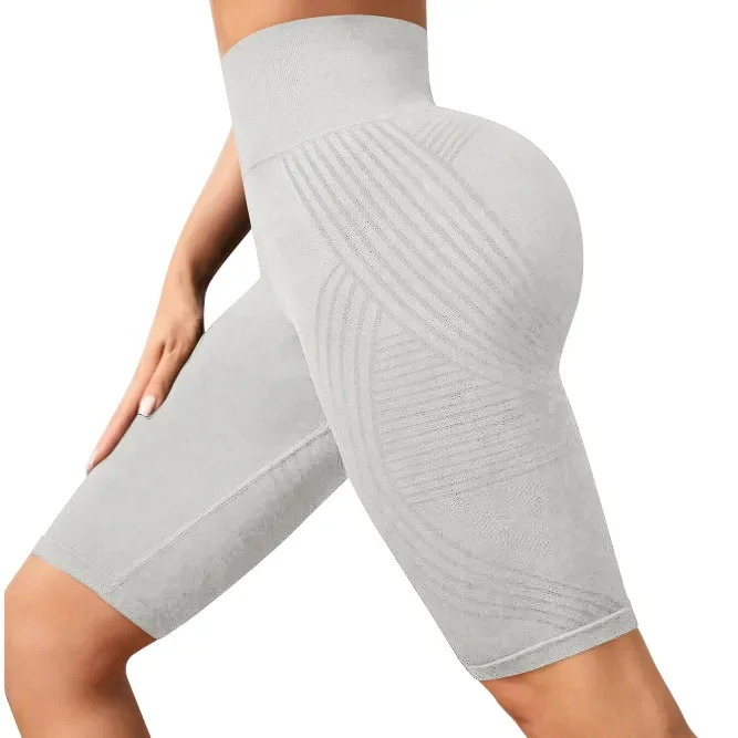 Women Knited Slim Shorts High Waist Seamless Yoga Shorts Workout Running Linear Aesthetic Leggings Stretchy Push Up Butt  Shorts