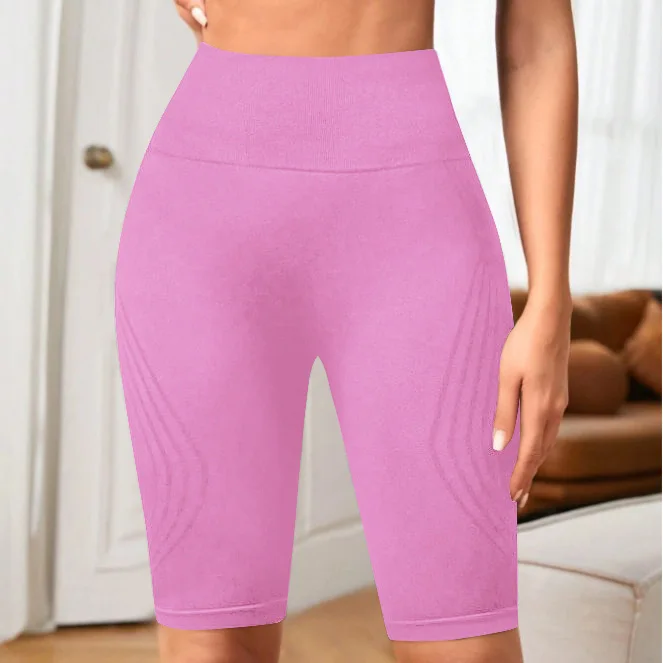 Women Knited Slim Shorts High Waist Seamless Yoga Shorts Workout Running Linear Aesthetic Leggings Stretchy Push Up Butt  Shorts