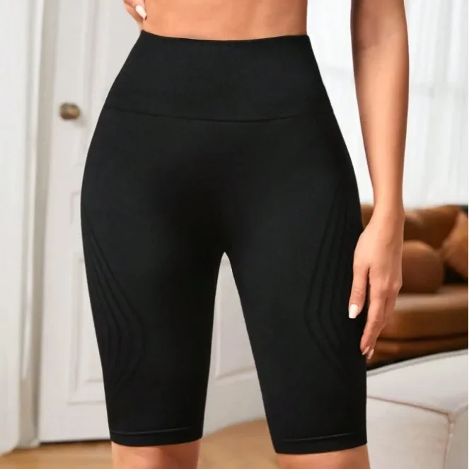 Women Knited Slim Shorts High Waist Seamless Yoga Shorts Workout Running Linear Aesthetic Leggings Stretchy Push Up Butt  Shorts
