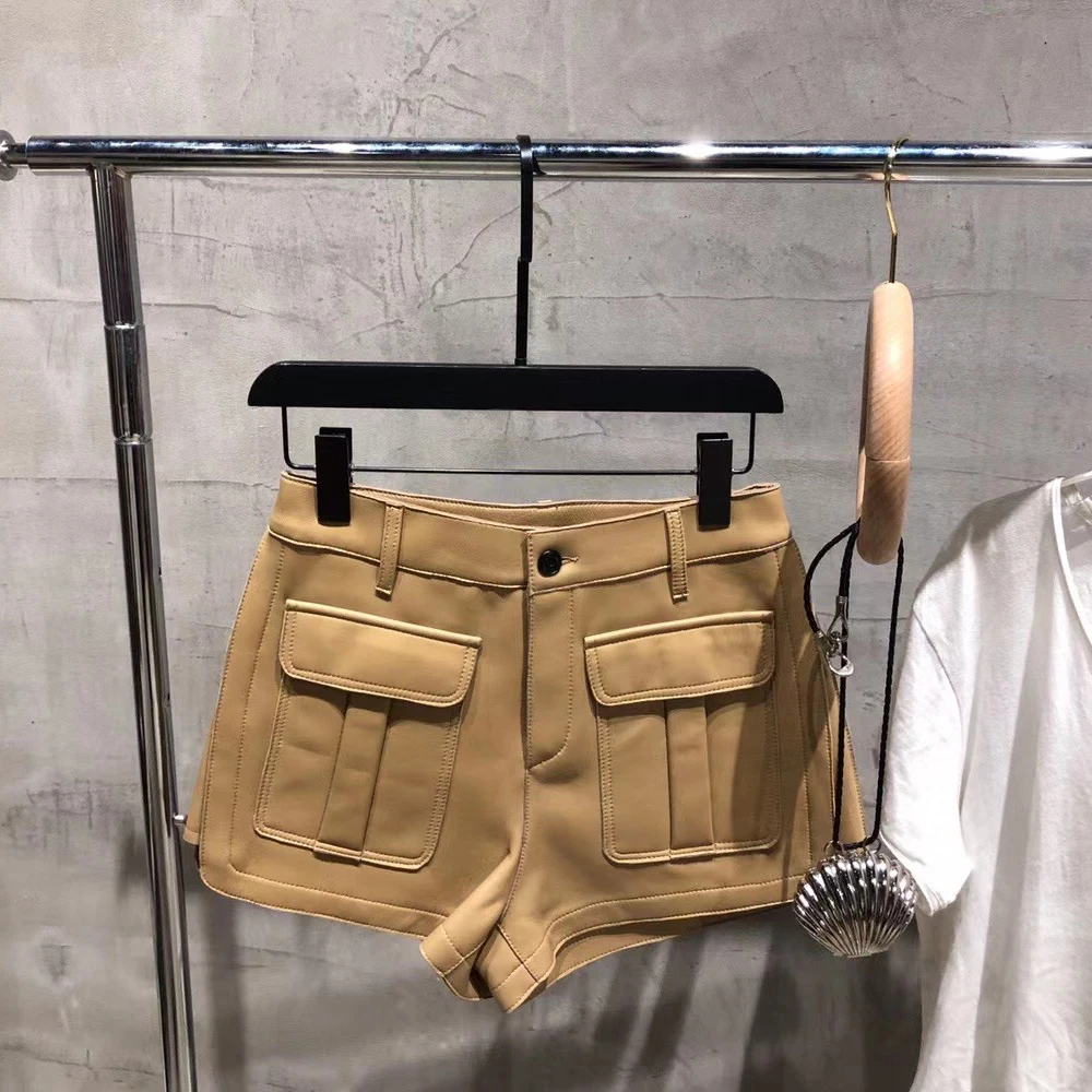 Genuine Leather Shorts Women Real Lambskin Pants Ladies Sheepskin Riding Shorts