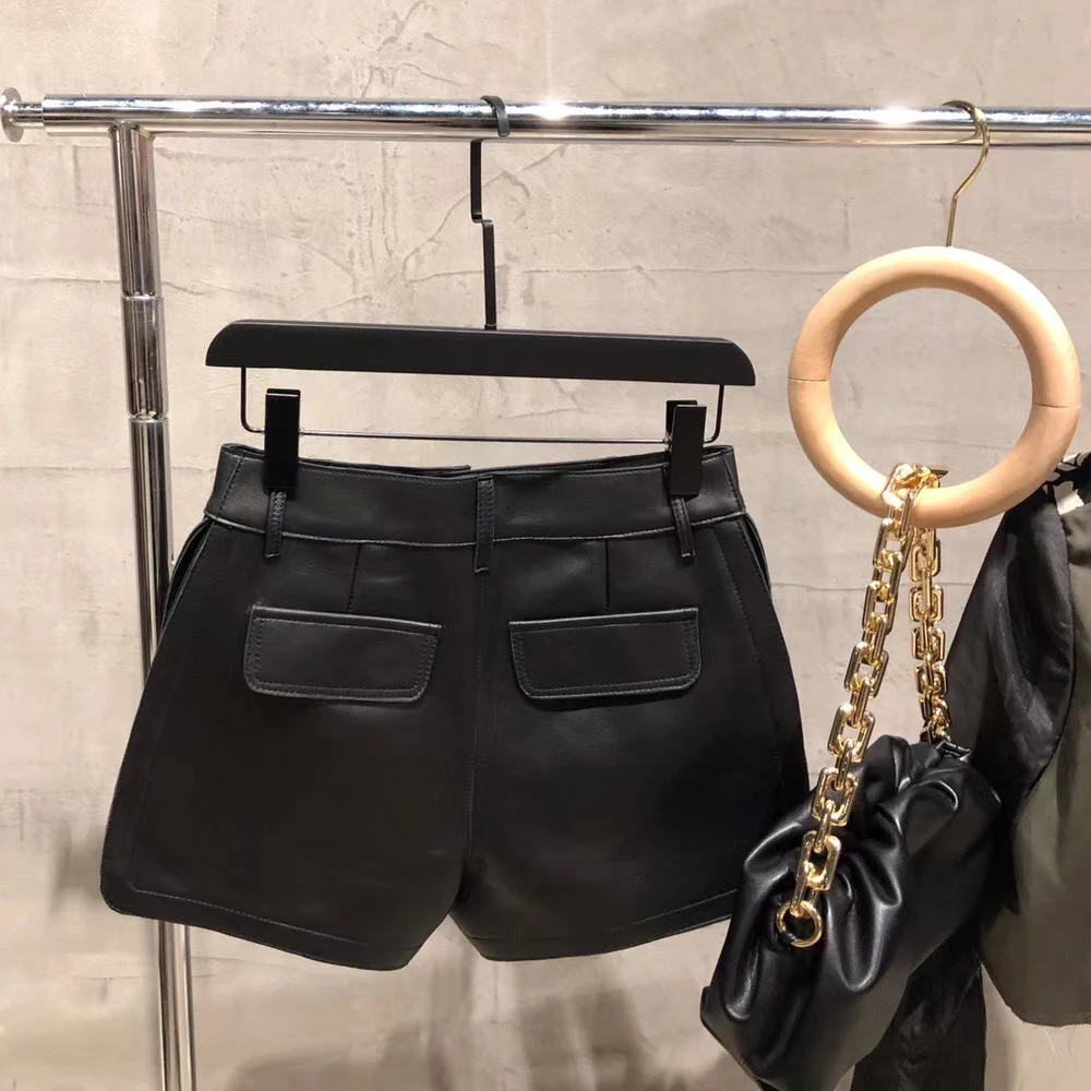 Genuine Leather Shorts Women Real Lambskin Pants Ladies Sheepskin Riding Shorts