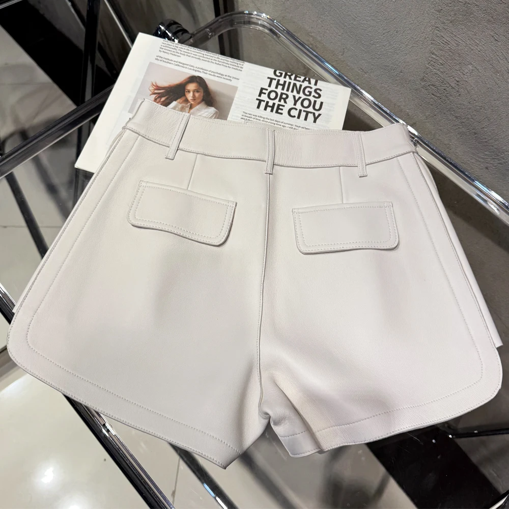Genuine Leather Shorts Women Real Lambskin Pants Ladies Sheepskin Riding Shorts