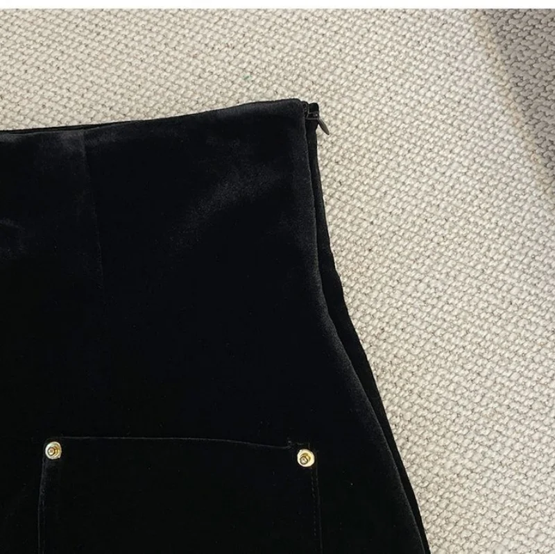 New Autumn Fashion Velvet Shorts High Waist Single Breasted Office Lady A-line Wide Leg Shorts Solid Color Women's Clothing