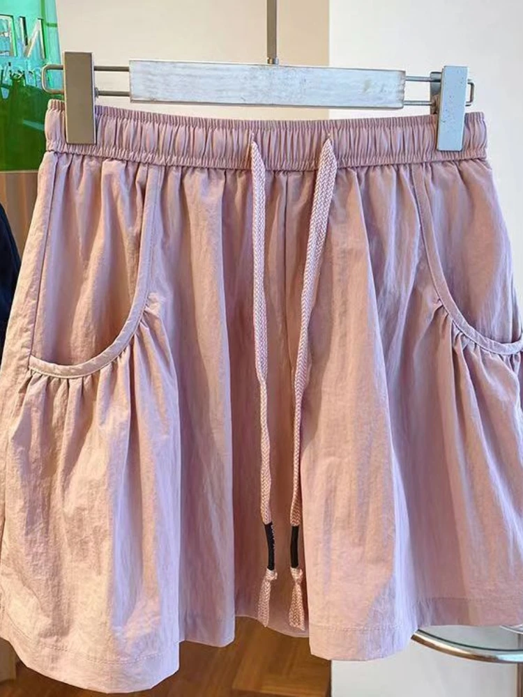 2025 New Bottoms Fashion Womens Shorts Elastic Waist Casual Summer Short Mujer Pockets Korean Pants Pantalones Cortos Mujer