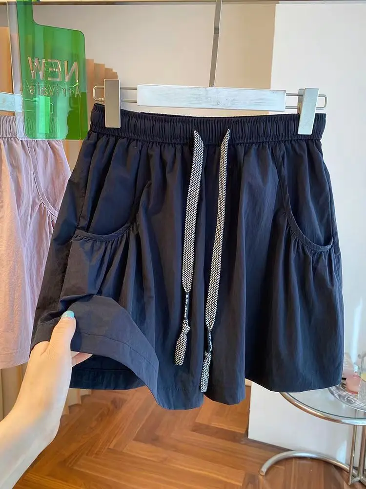 2025 New Bottoms Fashion Womens Shorts Elastic Waist Casual Summer Short Mujer Pockets Korean Pants Pantalones Cortos Mujer