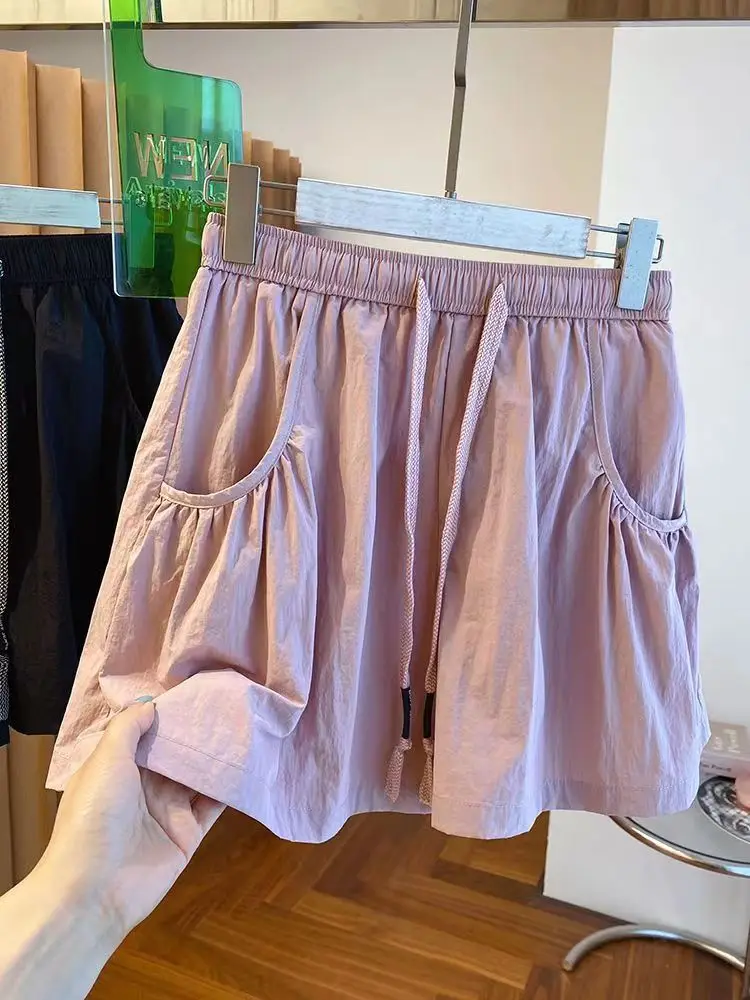 2025 New Bottoms Fashion Womens Shorts Elastic Waist Casual Summer Short Mujer Pockets Korean Pants Pantalones Cortos Mujer
