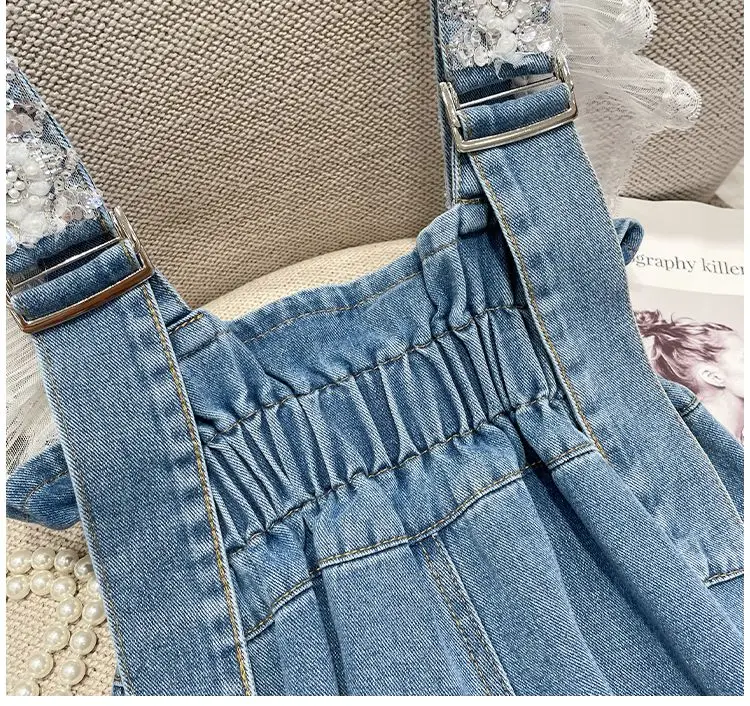 Fashion Denim Shorts Women Clothing Summer Overalls Heavy Beading Ruffles Pantalones Cortos De Mujer Korean Y2k Wide Leg Pants