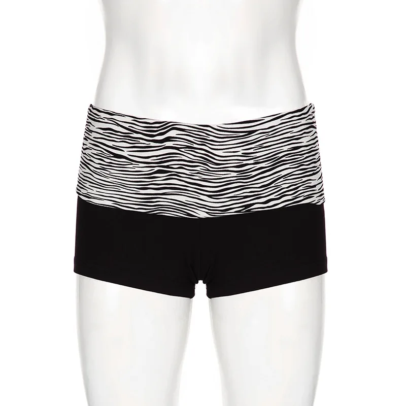Fashionable Color Blocked Zebra Print Waist Cinched Sports Shorts, Spicy Girl Elastic Slim Fit Basic Casual Hot Pants