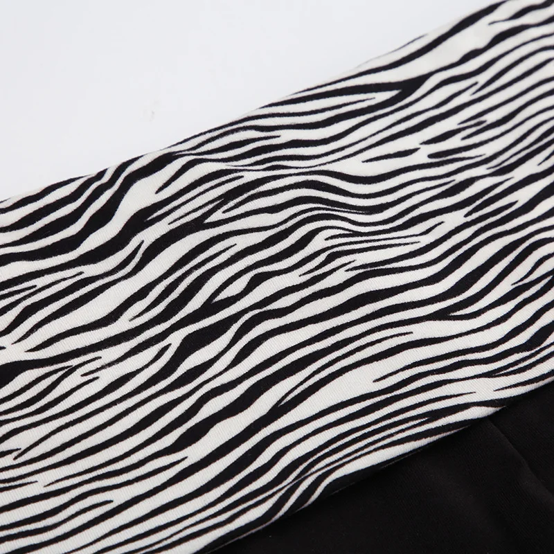 Fashionable Color Blocked Zebra Print Waist Cinched Sports Shorts, Spicy Girl Elastic Slim Fit Basic Casual Hot Pants