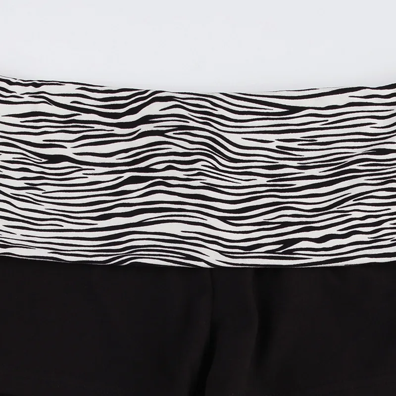 Fashionable Color Blocked Zebra Print Waist Cinched Sports Shorts, Spicy Girl Elastic Slim Fit Basic Casual Hot Pants