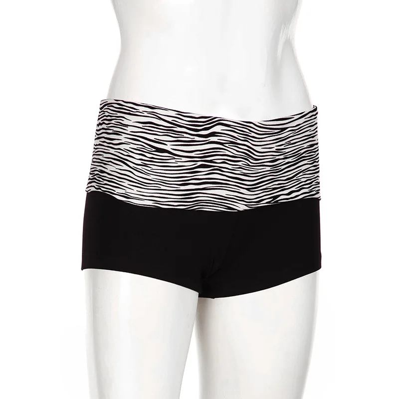 Fashionable Color Blocked Zebra Print Waist Cinched Sports Shorts, Spicy Girl Elastic Slim Fit Basic Casual Hot Pants