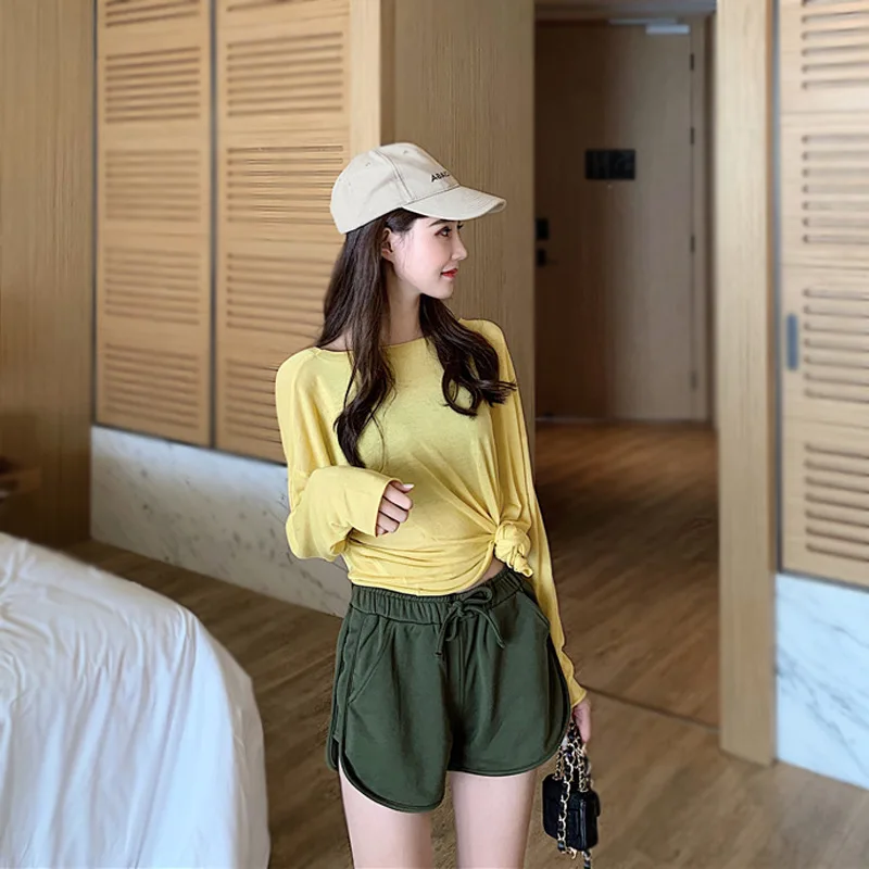 Cotton Casual Shorts Women High-Waisted Shorts Cycling Running Sports Hot Pants Straight-Leg Loose Pants Gym Yoga Hot Pants
