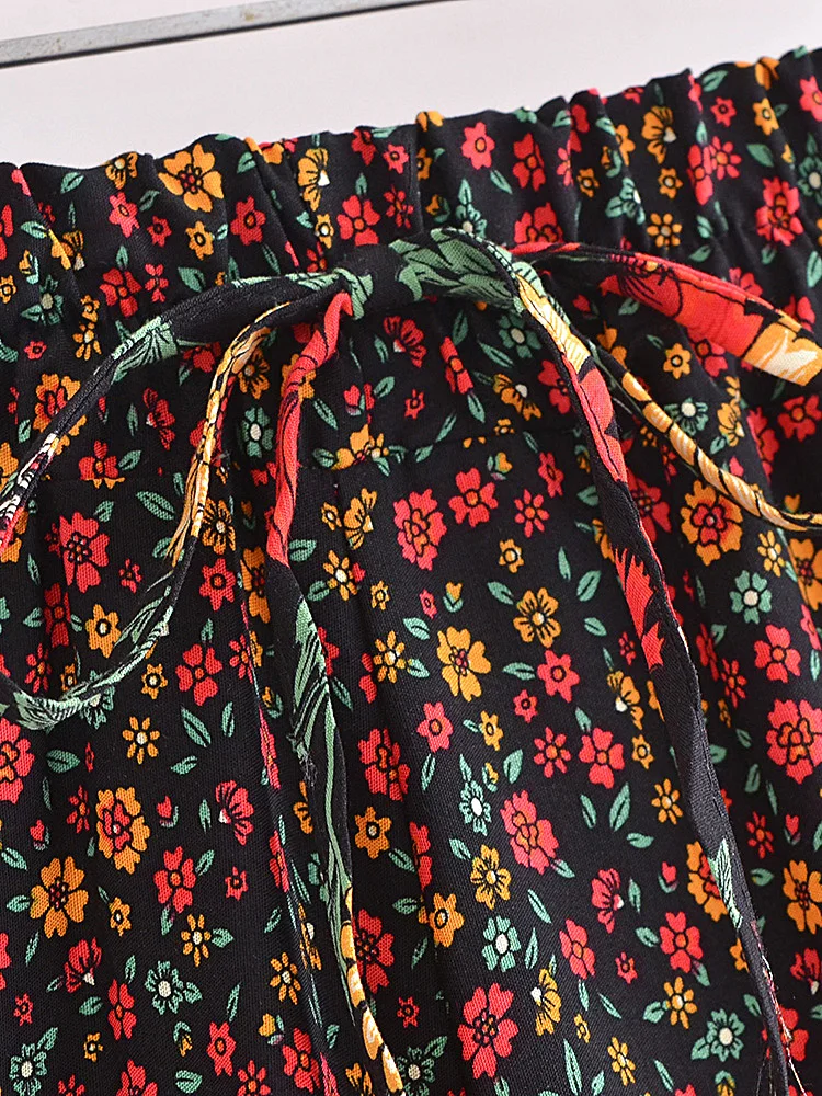 Vintage Chic Women Wild Floral Print Happie Summer Bohemian Short Ladies Beach Large Size High Waist Rayon Boho Shorts