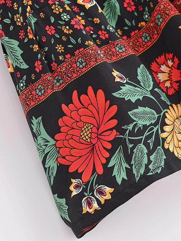 Vintage Chic Women Wild Floral Print Happie Summer Bohemian Short Ladies Beach Large Size High Waist Rayon Boho Shorts