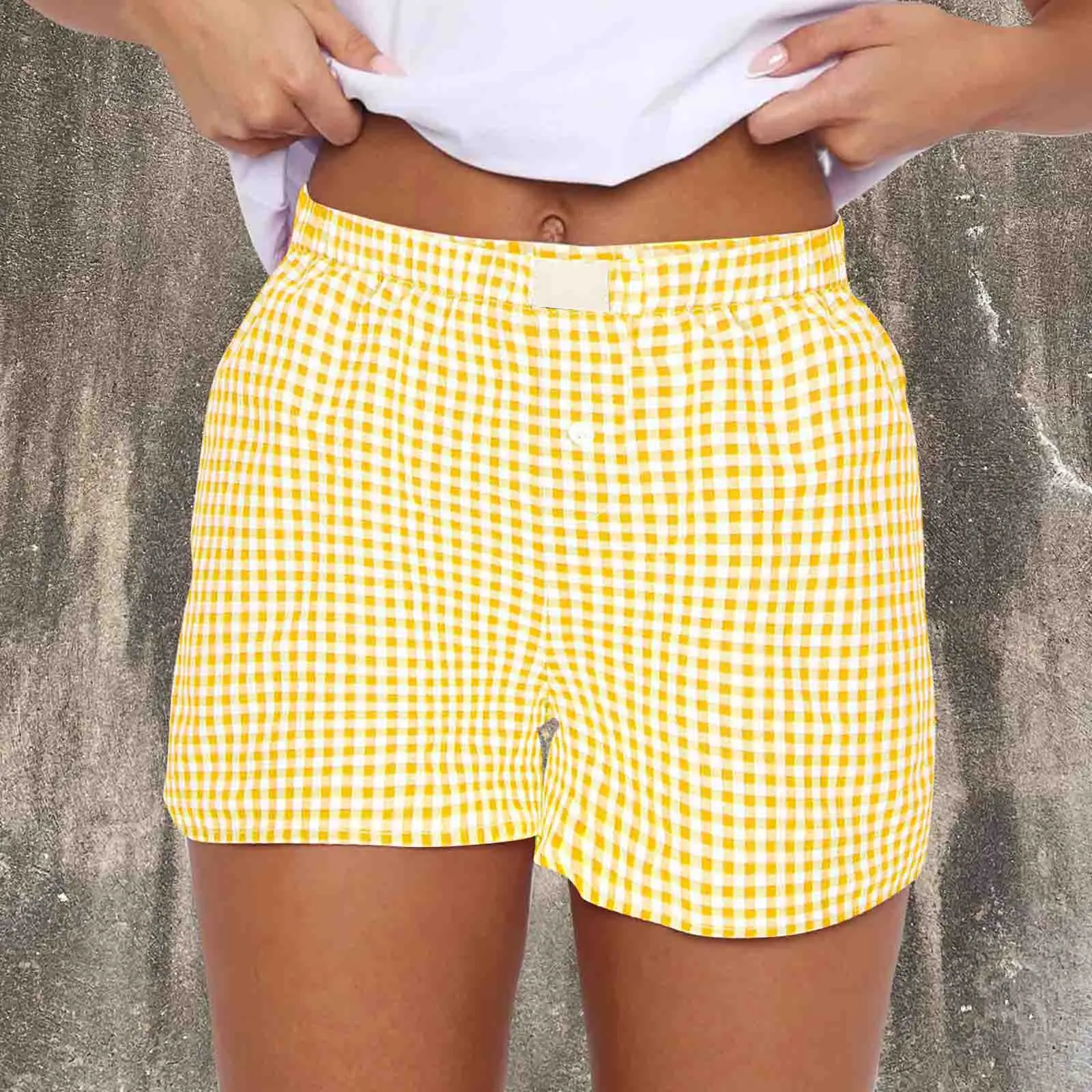 Women's Elastic Waistband Shorts, Teen-Girls Outfit, Red, Blue Plaid, Casual Lounge, Summer