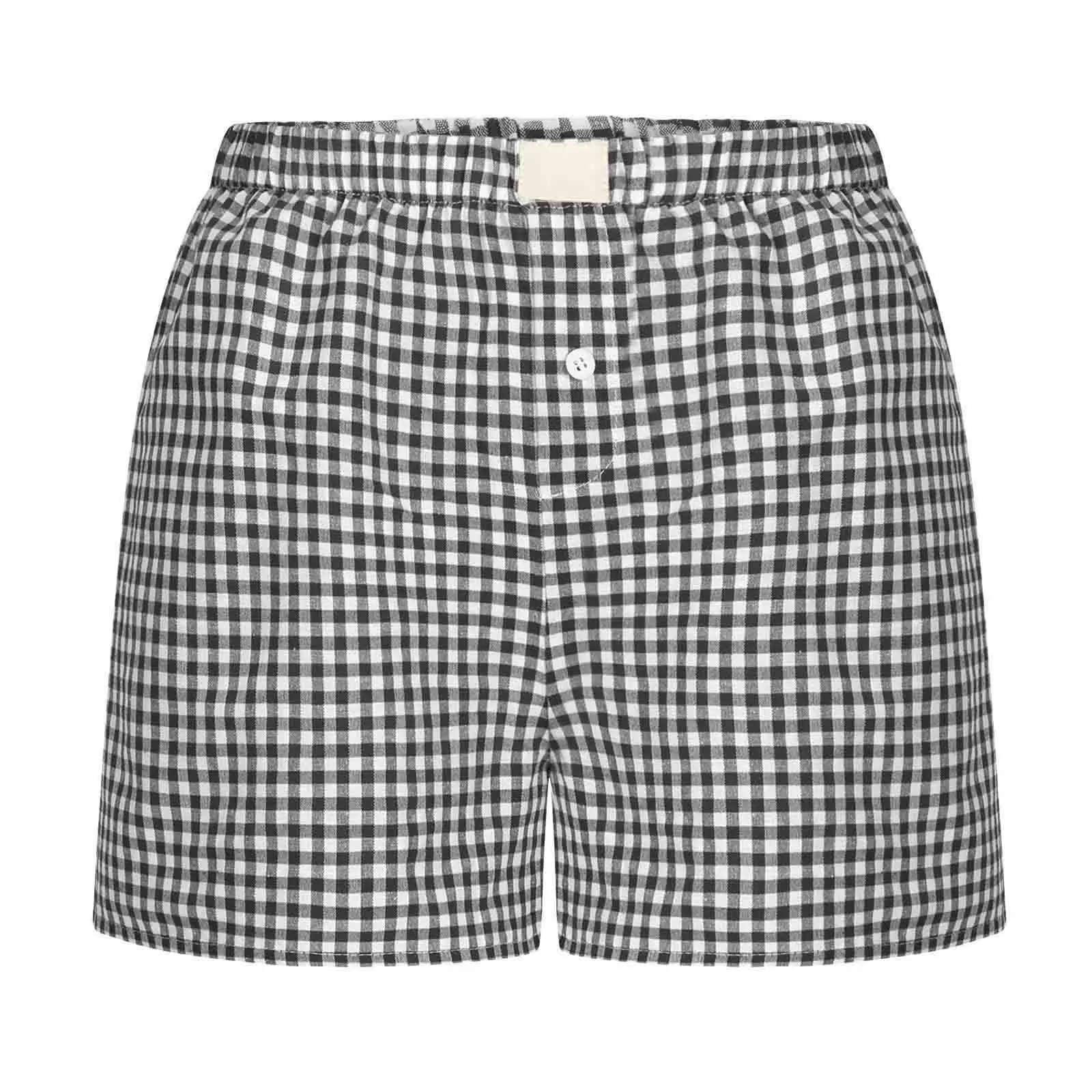 Women's Elastic Waistband Shorts, Teen-Girls Outfit, Red, Blue Plaid, Casual Lounge, Summer