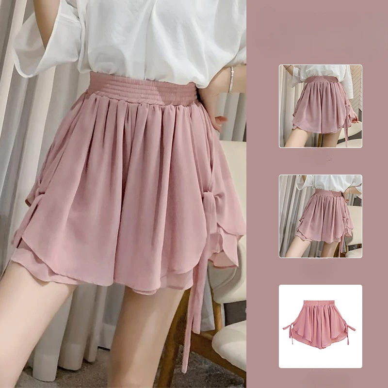 Summer Korean Style Wide Female Short Pants Aesthetic Elegant New In Design XL Baggy Casual Women's Elastic Waist Chiffon Shorts