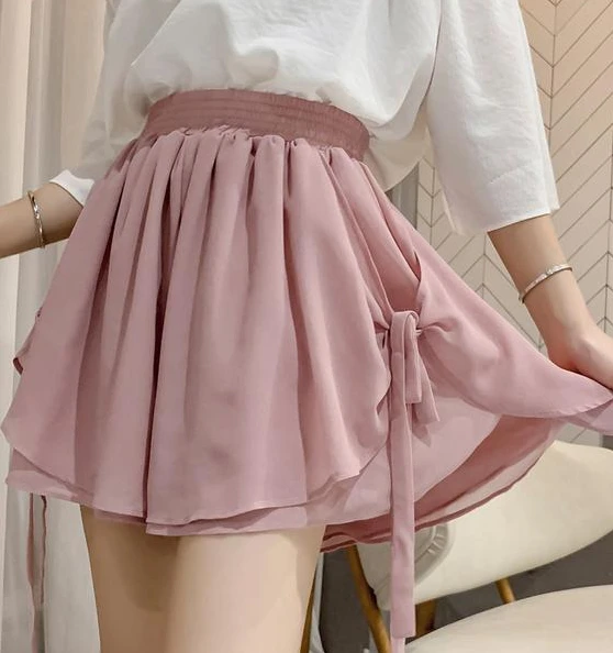 Summer Korean Style Wide Female Short Pants Aesthetic Elegant New In Design XL Baggy Casual Women's Elastic Waist Chiffon Shorts