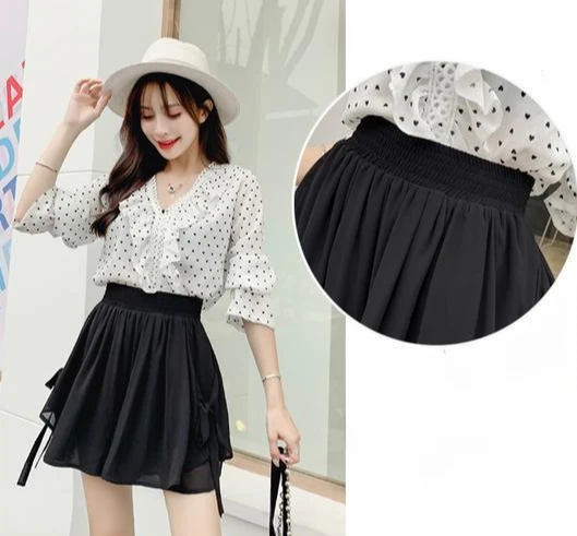 Summer Korean Style Wide Female Short Pants Aesthetic Elegant New In Design XL Baggy Casual Women's Elastic Waist Chiffon Shorts