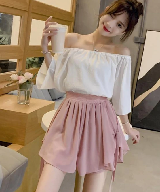 Summer Korean Style Wide Female Short Pants Aesthetic Elegant New In Design XL Baggy Casual Women's Elastic Waist Chiffon Shorts