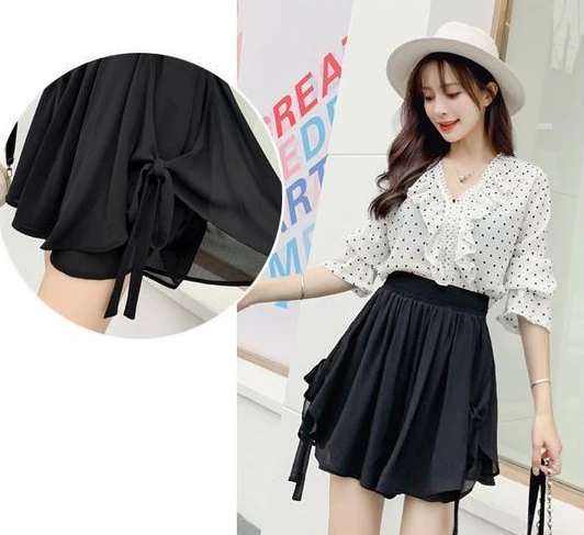 Summer Korean Style Wide Female Short Pants Aesthetic Elegant New In Design XL Baggy Casual Women's Elastic Waist Chiffon Shorts