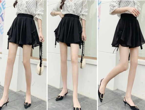 Summer Korean Style Wide Female Short Pants Aesthetic Elegant New In Design XL Baggy Casual Women's Elastic Waist Chiffon Shorts