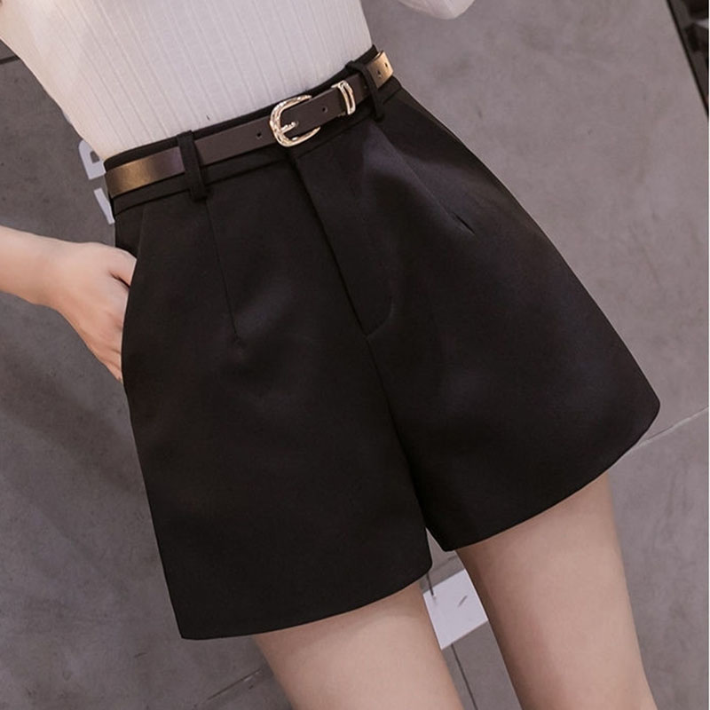 Casual Women's Straight-Leg Shorts Korean Office Ol Lady A-Line High Waist Shorts Summer Black White Loose Mini Short Pants
