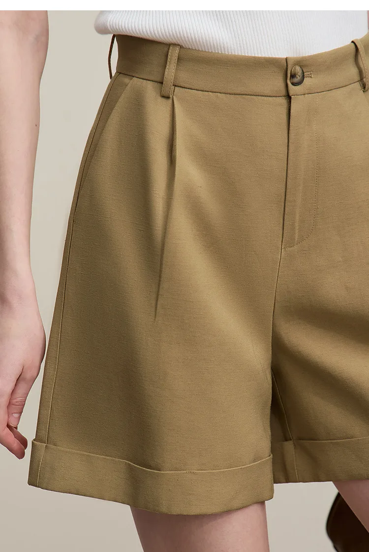 Amii Women's Shorts 2026 Summer New Rolled Casual Cotton Pants Cuffed Hem Solid Color Versatile Basic Woman Clothes 12622140
