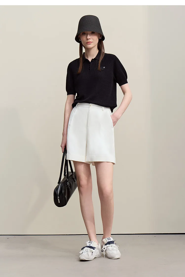 Amii Women's Shorts 2026 Summer New Rolled Casual Cotton Pants Cuffed Hem Solid Color Versatile Basic Woman Clothes 12622140