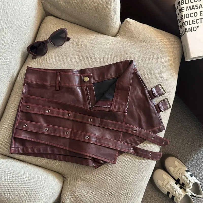 2026 New Retro Design Spice Girl Style Sexy A Word Super Shorts Pu Leather Shorts Skirts Women
