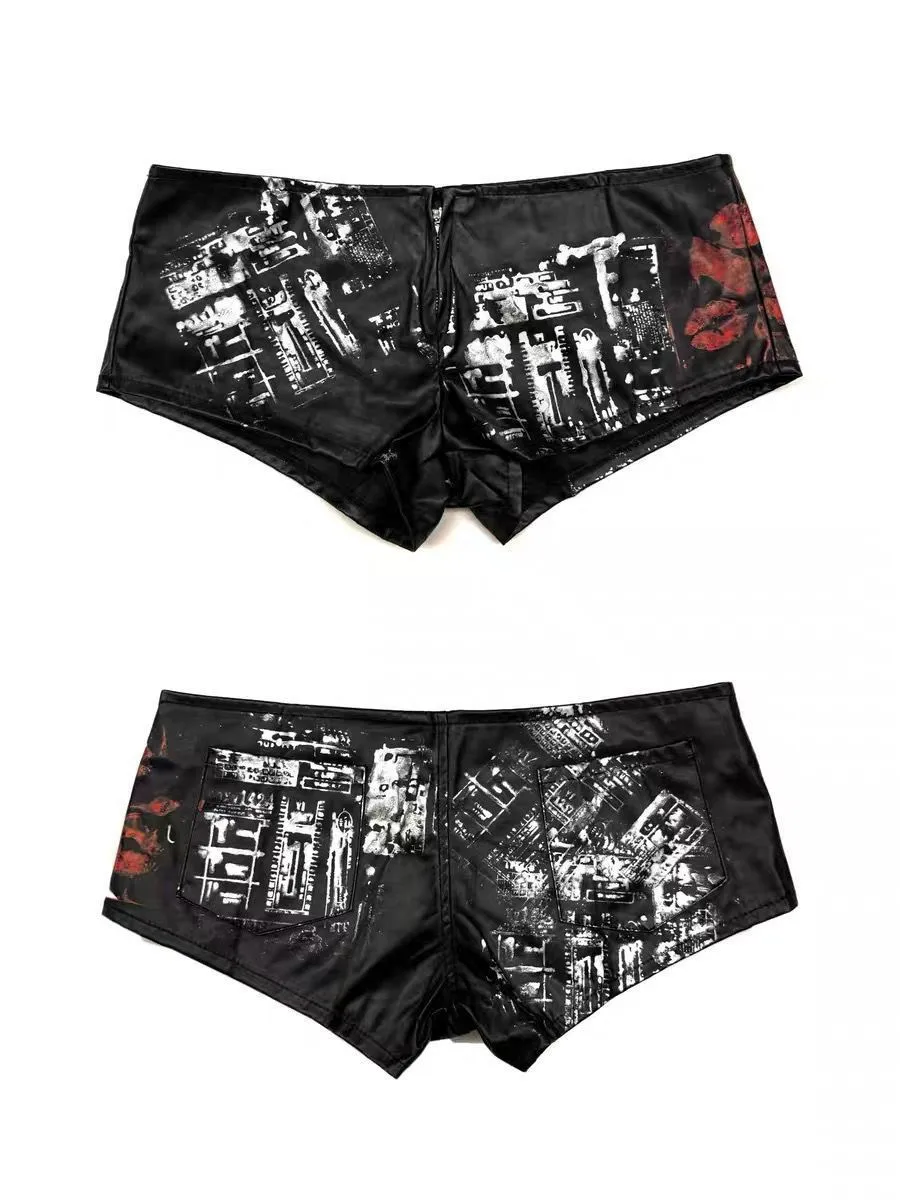 Sexy Printed Y2k Low-rise Shorts for Women 2026 New PU Leather Booty Shorts Hot Pants