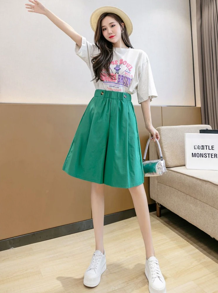 Shorts for Women Culotte Half Wide Knee Length High Waist Skirt Pants Mid Short Woman Bermuda Designer Wholesale Casual Design