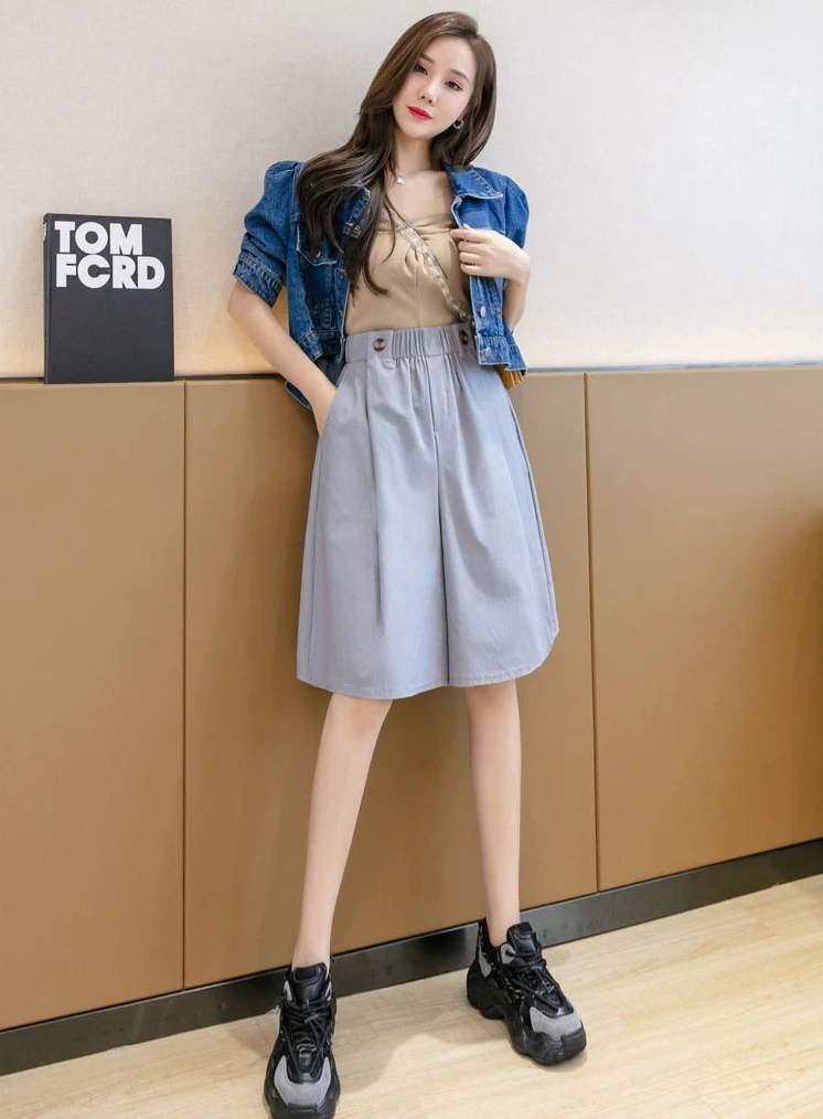 Shorts for Women Culotte Half Wide Knee Length High Waist Skirt Pants Mid Short Woman Bermuda Designer Wholesale Casual Design