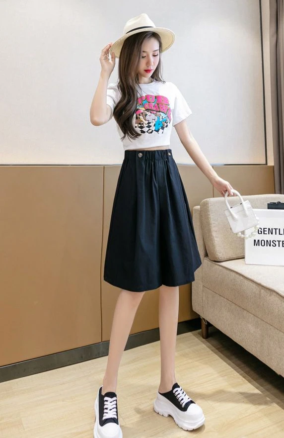 Shorts for Women Culotte Half Wide Knee Length High Waist Skirt Pants Mid Short Woman Bermuda Designer Wholesale Casual Design