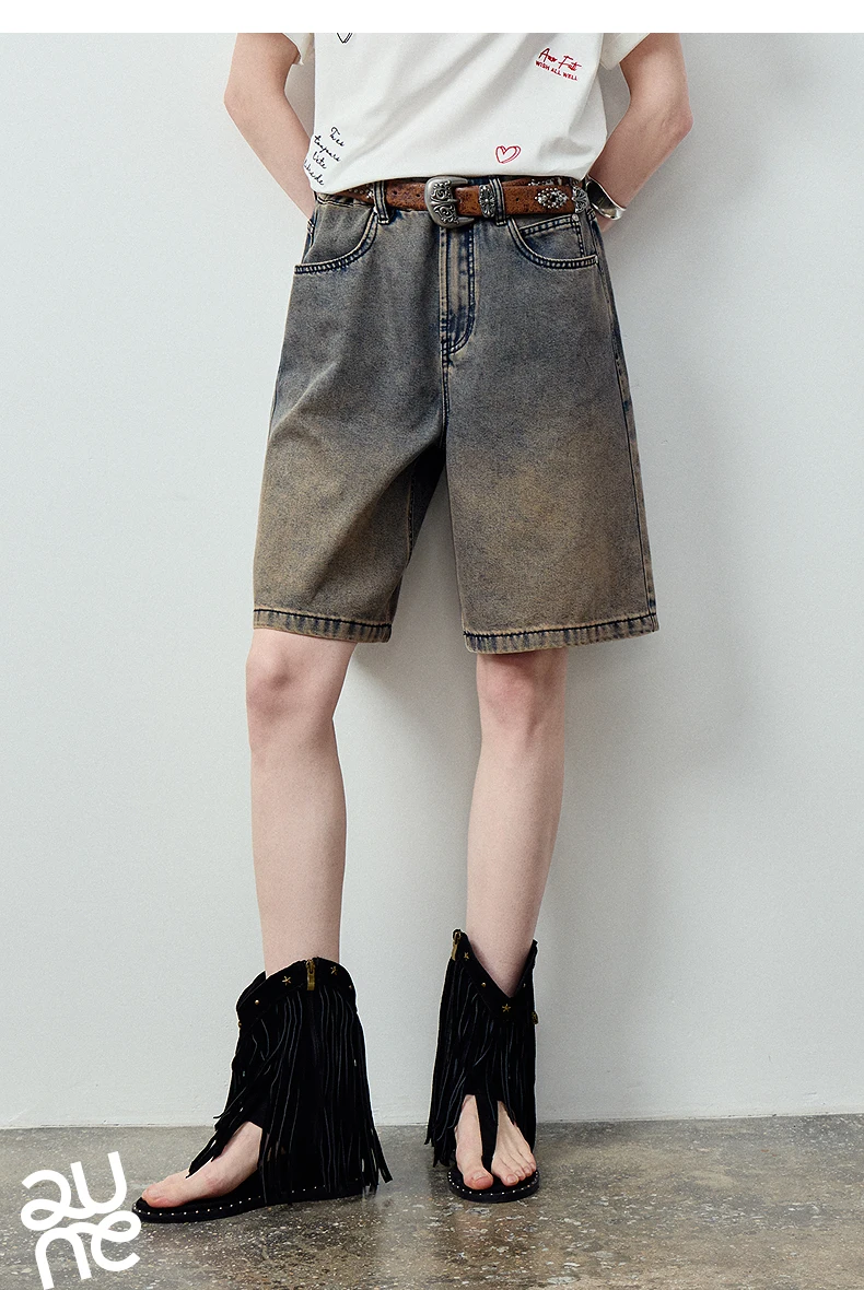 TOYOUTH Women's High Waist Wide Leg Denim Shorts 2026 Summer New Acetate Puff Vintage Blue 5-Pocket Hot Pants