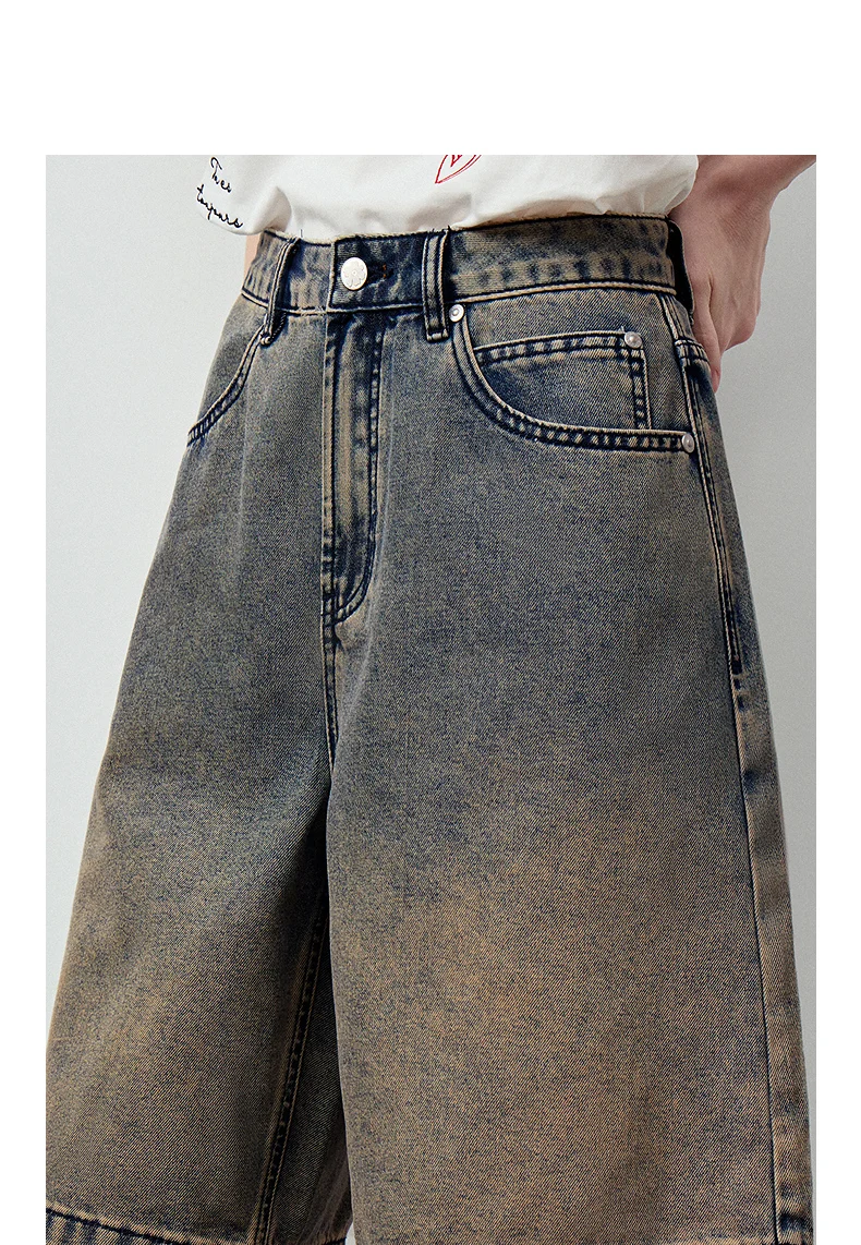 TOYOUTH Women's High Waist Wide Leg Denim Shorts 2026 Summer New Acetate Puff Vintage Blue 5-Pocket Hot Pants