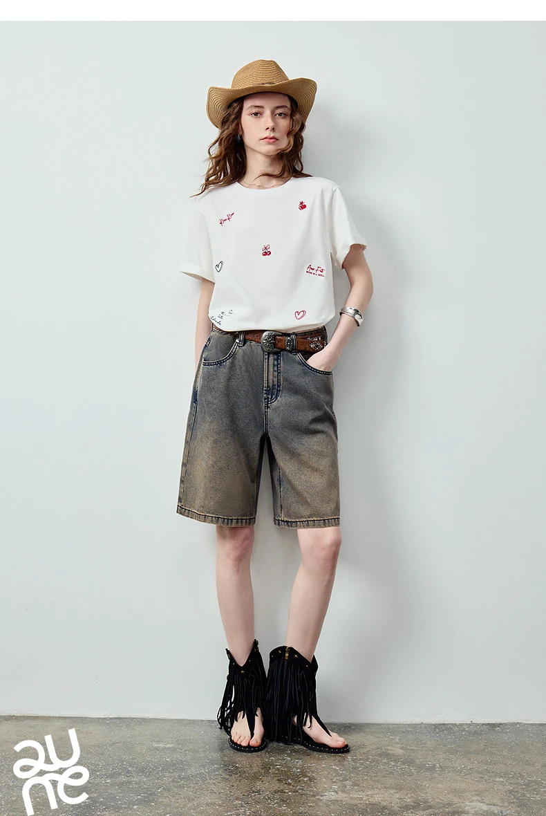 TOYOUTH Women's High Waist Wide Leg Denim Shorts 2026 Summer New Acetate Puff Vintage Blue 5-Pocket Hot Pants
