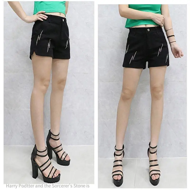 Black Denim Shorts For women's 2026 Spring/summer New Female Elastic high waisted Slim A-line Hot pants Casual Shorts