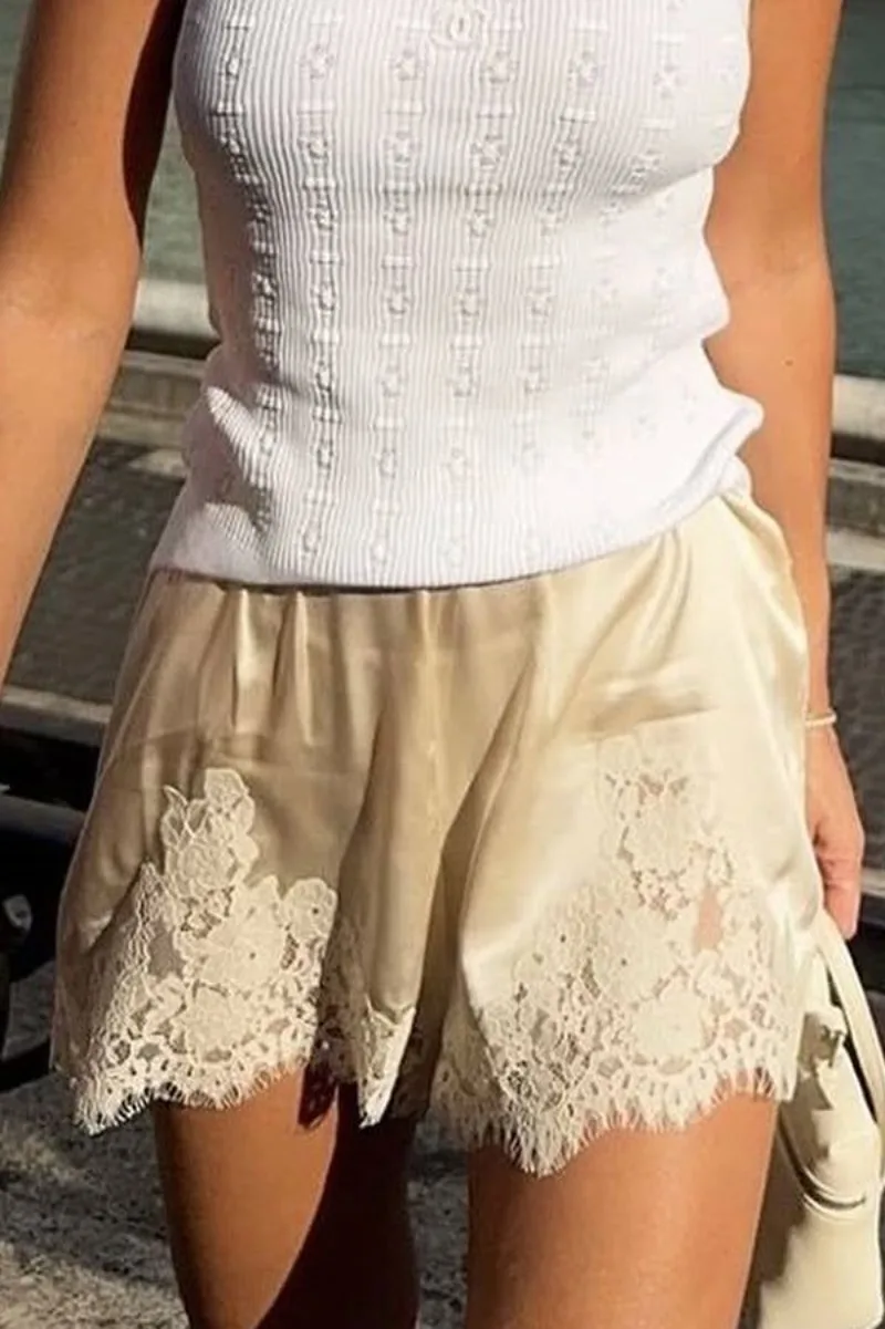 Trendix Sexy Lace Shorts Women 2026 Summer Fashion Patchwork High Waist Short Pants Party Vacation Beach Hollow Out Shorts Femme
