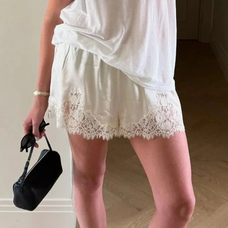 Trendix Sexy Lace Shorts Women 2026 Summer Fashion Patchwork High Waist Short Pants Party Vacation Beach Hollow Out Shorts Femme