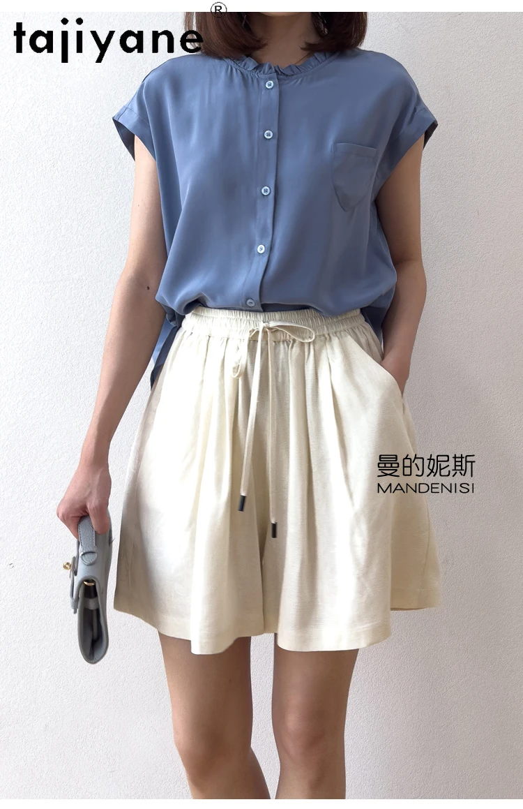 TAJIYANE 100% Natural Mulberry Silk Shorts Woman Summer Baggy Short Fashion Casual Short Pants Women Clothing 2025 Шорты Женский