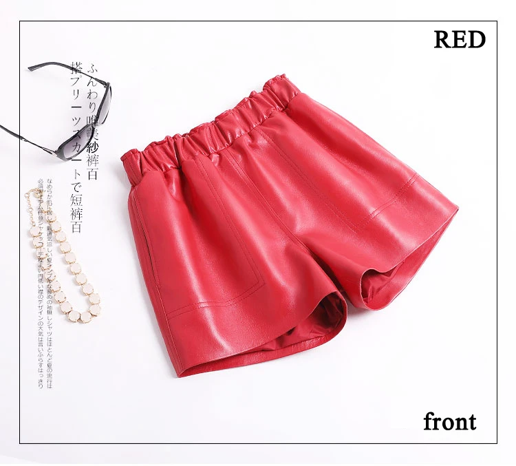 Genuine Leather Shorts For Women Korean Fashion 2025 Elastic Waist Booty Mini Sexy Short Feminino Red/Camel/Black Calzones Mujer