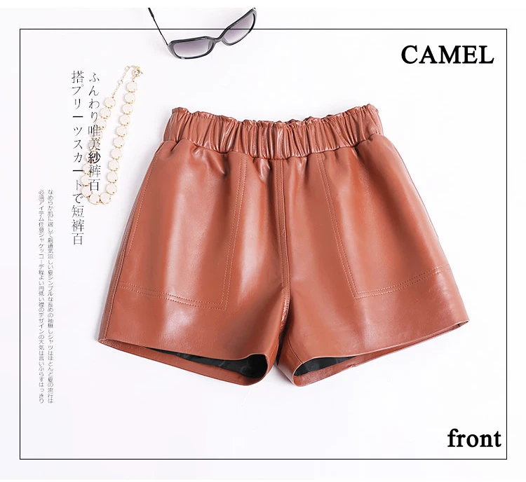 Genuine Leather Shorts For Women Korean Fashion 2025 Elastic Waist Booty Mini Sexy Short Feminino Red/Camel/Black Calzones Mujer