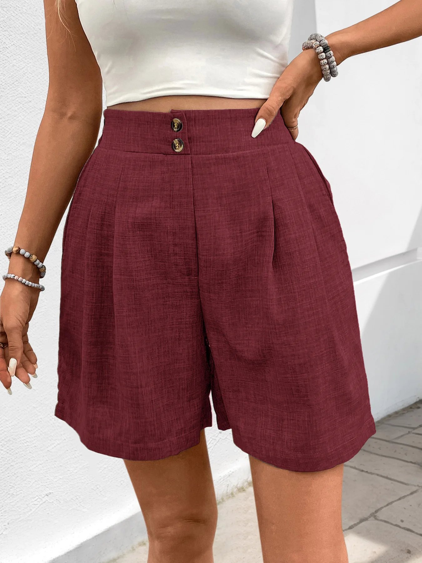 Summer New High Waist Shorts For Women Casual Loose Wide Leg Solid Shorts Casual Female Short Pants Pockets Holiday Shorts 2025