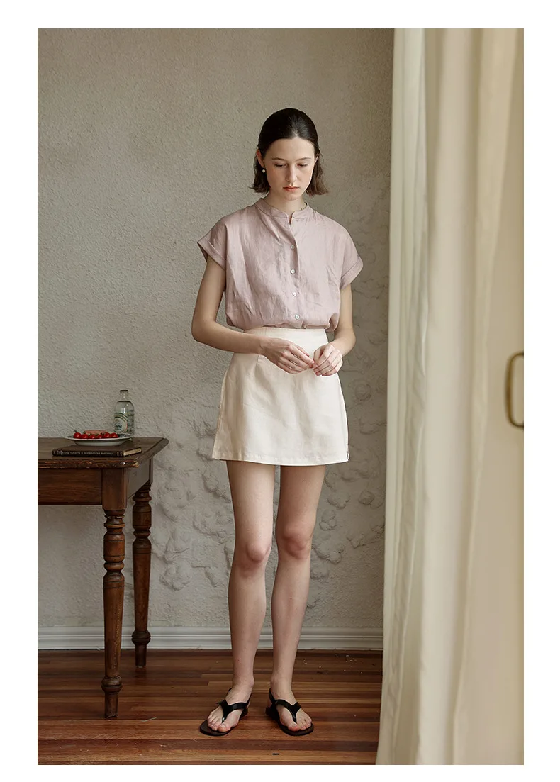 Japanese Style Linen Cotton Straight Shorts Skirts Women's Side Split Slim Casual Double-Layer Shorts Chic Fake Two Clothes