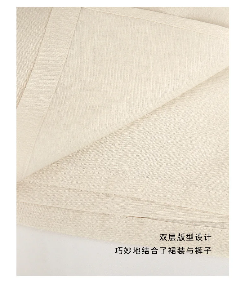 Japanese Style Linen Cotton Straight Shorts Skirts Women's Side Split Slim Casual Double-Layer Shorts Chic Fake Two Clothes